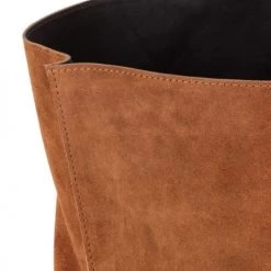 LANADECO Paniers Et Corbeilles Panier De Rangement Rond Bas Cuir Marron -Accessoires de cheminée Soldes panier de rangement rond bas cuir marron 3