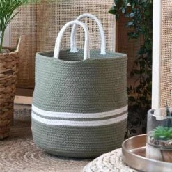 Stof Paniers Et Corbeilles Panier En Coton Kaki -Accessoires de cheminée Soldes panier en coton kaki 1