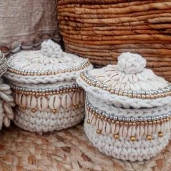 My Bliss Home Paniers Et Corbeilles Panier En Crochet Avec Couvercle D10xH7 Cm -Accessoires de cheminée Soldes panier en crochet avec couvercle d10xh7 cm 3