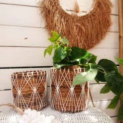 My Bliss Home Paniers Et Corbeilles Panier En Feuille De Bananier 18x16 Cm -Accessoires de cheminée Soldes panier en feuille de bananier 18x16 cm 3