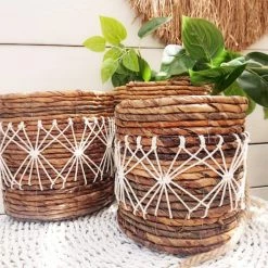 My Bliss Home Paniers Et Corbeilles Panier En Feuille De Bananier 18x16cm -Accessoires de cheminée Soldes panier en feuille de bananier 18x16cm 1