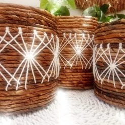 My Bliss Home Paniers Et Corbeilles Panier En Feuille De Bananier 18x16cm -Accessoires de cheminée Soldes panier en feuille de bananier 18x16cm 2