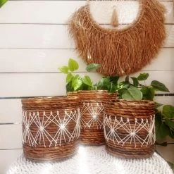 My Bliss Home Paniers Et Corbeilles Panier En Feuille De Bananier 20x20 Cm -Accessoires de cheminée Soldes panier en feuille de bananier 20x20 cm 1