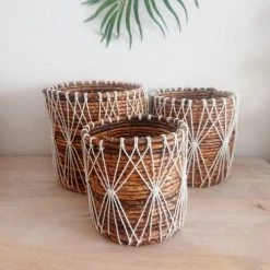 My Bliss Home Paniers Et Corbeilles Panier En Feuille De Bananier 20x20 Cm -Accessoires de cheminée Soldes panier en feuille de bananier 20x20 cm 10
