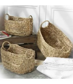 Casâme Paniers Et Corbeilles Panier En Jacinthe D'eau Avec Poignées - L36xP19xH22 - Beige -Accessoires de cheminée Soldes panier en jacinthe d eau avec poignees l36xp19xh22 beige 4
