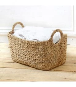 Casâme Paniers Et Corbeilles Panier En Jacinthe D'eau Avec Poignées - L40xP23xH26 - Beige -Accessoires de cheminée Soldes panier en jacinthe d eau avec poignees l40xp23xh26 beige 2