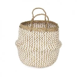 Compactor Paniers Et Corbeilles Panier En Jonc De Mer Beige Et Blanc H26cm -Accessoires de cheminée Soldes panier en jonc de mer beige et blanc h26cm 5