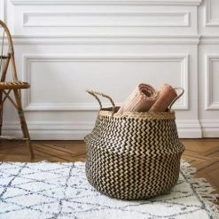 Compactor Paniers Et Corbeilles Panier En Jonc De Mer Beige Et Noir H36cm -Accessoires de cheminée Soldes panier en jonc de mer beige et noir h36cm 5