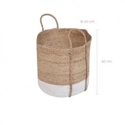Rendez Vous Déco Paniers Et Corbeilles Panier En Jute Naturelle Et Blanc -Accessoires de cheminée Soldes panier en jute naturelle et blanc 2