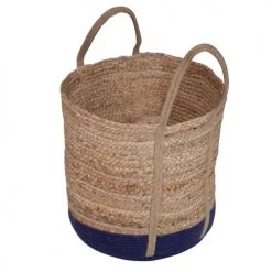 Rendez Vous Déco Paniers Et Corbeilles Panier En Jute Naturelle Et Bleu -Accessoires de cheminée Soldes panier en jute naturelle et bleu 5