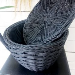 My Bliss Home Paniers Et Corbeilles Panier En Osier Noir 30x24x50 Cm -Accessoires de cheminée Soldes panier en osier noir 30x24x50 cm 2