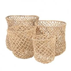 Grenier Alpin Paniers Et Corbeilles Panier En Tressage Abaca (set De 4) -Accessoires de cheminée Soldes panier en tressage abaca set de 4 2