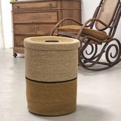 Casatera Paniers à Linge Panier Jonc De Mer Bandes Colorées Marron -Accessoires de cheminée Soldes panier jonc de mer bandes colorees marron 2