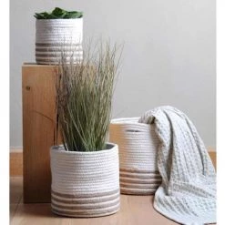 Stof Paniers Et Corbeilles Panier Ou Cache-pot En Coton Et Jute H15cm -Accessoires de cheminée Soldes panier ou cache pot en coton et jute h15cm 1