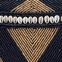 Bazar Bizar Paniers Et Corbeilles Panier Perlé En Cauris Noir Et Or Lot De 3 -Accessoires de cheminée Soldes panier perle en cauris noir et or lot de 3 2