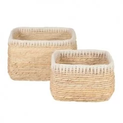 Grenier Alpin Paniers Et Corbeilles Panier Rectangulaire Tressage Abaca Et Corde (set De 2) -Accessoires de cheminée Soldes panier rectangulaire tressage abaca et corde set de 2 2