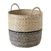 Casâme Paniers Et Corbeilles Panier Rond En Jonc De Mer - Beige Et Noir -Accessoires de cheminée Soldes panier rond en jonc de mer beige et noir