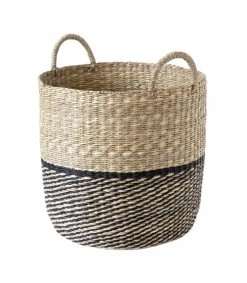 Casâme Paniers Et Corbeilles Panier Rond En Jonc De Mer - Beige Et Noir