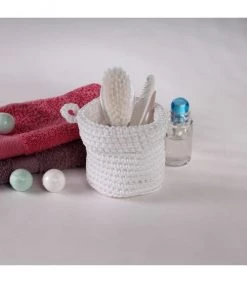 Casâme Paniers Et Corbeilles Panier Rond Maille Crochet 12x10cm - Blanc -Accessoires de cheminée Soldes panier rond maille crochet 12x10cm blanc 3