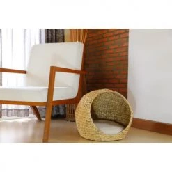 Beau Rivage Paniers Et Corbeilles Panier Rond Pour Chien Et Chat En Jacinthe D'eau Coussin écru -Accessoires de cheminée Soldes panier rond pour chien et chat en jacinthe d eau coussin ecru 2