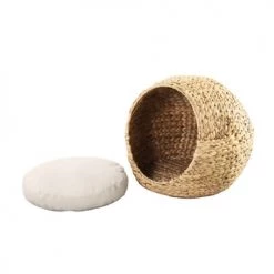 Beau Rivage Paniers Et Corbeilles Panier Rond Pour Chien Et Chat En Jacinthe D'eau Coussin écru -Accessoires de cheminée Soldes panier rond pour chien et chat en jacinthe d eau coussin ecru 4