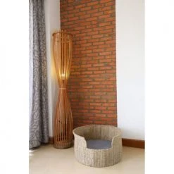 Beau Rivage Paniers Et Corbeilles Panier Rond Pour Chien Et Chat En Jonc De Mer Coussin Gris -Accessoires de cheminée Soldes panier rond pour chien et chat en jonc de mer coussin gris 2