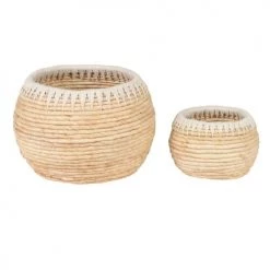 Grenier Alpin Paniers Et Corbeilles Panier Rond Tressage Abaca Et Corde (set De 2)
