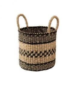 Casâme Paniers Et Corbeilles Panier Rond Tressé En Jonc De Mer - 29 X29 X H25cm - Noir