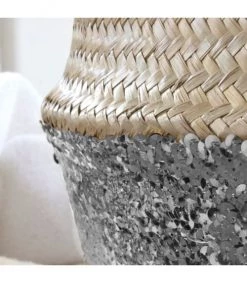 Casâme Paniers Et Corbeilles Panier Rond Tressé Jonc De Mer En Sequin - Argent -Accessoires de cheminée Soldes panier rond tresse jonc de mer en sequin argent 4