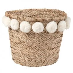 Maisons Du Monde Paniers Et Corbeilles Panier Tressé En Fibre Végétale Et Pompons Ivoires