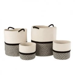 LANADECO Paniers Et Corbeilles Paniers Coton Corde écru/noir - Lot De 4