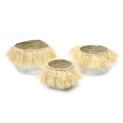 Bazar Bizar Paniers Et Corbeilles Paniers En Bambou Et Raphia Blanc Naturel Lot De 3 -Accessoires de cheminée Soldes paniers en bambou et raphia blanc naturel lot de 3 2