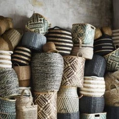 Madam Stoltz Paniers Et Corbeilles Paniers En Bambou Vert - Lot De 2 -Accessoires de cheminée Soldes paniers en bambou vert lot de 2 1