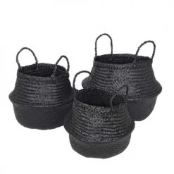 Broste Copenhagen Paniers Et Corbeilles Paniers En Herbe De Mer Noir - Lot De 3