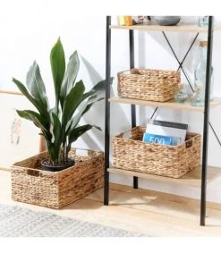 Casâme Paniers Et Corbeilles Paniers En Jacinthe D'eau Avec Armature Métal - Lot De 3 - Marron -Accessoires de cheminée Soldes paniers en jacinthe d eau avec armature metal lot de 3 marron 1