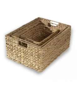 Casâme Paniers Et Corbeilles Paniers En Jacinthe D'eau Avec Armature Métal - Lot De 3 - Marron -Accessoires de cheminée Soldes paniers en jacinthe d eau avec armature metal lot de 3 marron 2