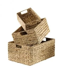 Casâme Paniers Et Corbeilles Paniers En Jacinthe D'eau Avec Armature Métal - Lot De 3 - Marron -Accessoires de cheminée Soldes paniers en jacinthe d eau avec armature metal lot de 3 marron 3