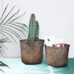 Compactor Paniers Et Corbeilles Paniers En Jonc De Mer Teinté - Lot De 2 -Accessoires de cheminée Soldes paniers en jonc de mer teinte lot de 2 3
