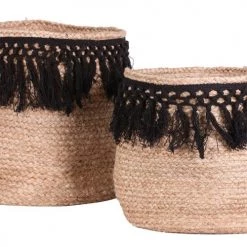 Fornord Paniers Et Corbeilles Paniers Jute Tressage Noir - Lot De 2 -Accessoires de cheminée Soldes paniers jute tressage noir lot de 2 1