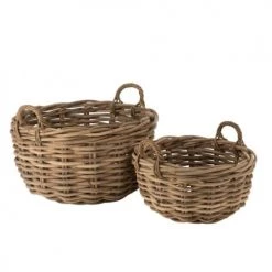 LANADECO Paniers Et Corbeilles Paniers Ronds Bas Rotin épais Naturels - Lot De 2
