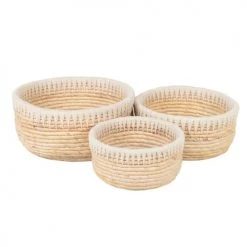 Grenier Alpin Paniers Et Corbeilles Paniers Ronds En Tressage Abaca Et Corde (set De 3) -Accessoires de cheminée Soldes paniers ronds en tressage abaca et corde set de 3 2