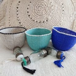 My Bliss Home Paniers Et Corbeilles Petit Pot En Perles De Verre Turquoise 10x13 Cm -Accessoires de cheminée Soldes petit pot en perles de verre turquoise 10x13 cm 3