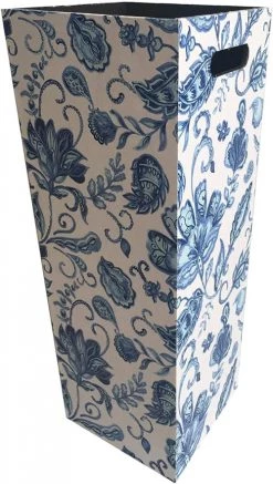 Mobili Rebecca Paniers Et Corbeilles Porte Parapluie Rectangulaire En Toile Bois Florale Blanc Et Bleu -Accessoires de cheminée Soldes porte parapluie rectangulaire en toile bois florale blanc et bleu 2