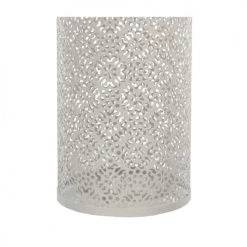 Wadiga Paniers Et Corbeilles Porte Parapluie Rond En Métal Ajouré Blanc 24x45cm -Accessoires de cheminée Soldes porte parapluie rond en metal ajoure blanc 24x45cm 4