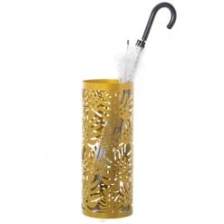 Wadiga Paniers Et Corbeilles Porte Parapluie Rond En Métal Ajouré Doré Feuilles 49x19cm -Accessoires de cheminée Soldes porte parapluie rond en metal ajoure dore feuilles 49x19cm 1