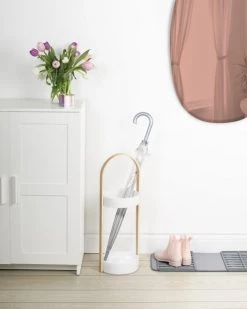 Umbra Paniers Et Corbeilles Porte-parapluies En Bois Coloris Naturel Et Métal Blanc -Accessoires de cheminée Soldes porte parapluies en bois coloris naturel et metal blanc 1