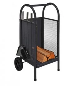 Wadiga Range Bûches Sur Roulettes Et Accessoires De Cheminée En Métal Noir