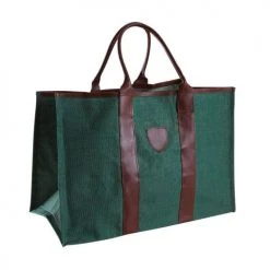 Aubry Gaspard Accessoires De Cheminée Sac à Bûches En Jute Vert Et Cuir