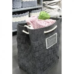 Meubletmoi Paniers Et Corbeilles Sac à Linge Gris En Feutrine Souple -Accessoires de cheminée Soldes sac a linge gris en feutrine souple 1