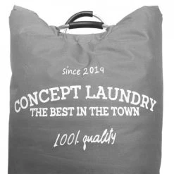 Meubletmoi Paniers Et Corbeilles Sac à Linge Pliable Rond En Tissu Gris Avec Poignées -Accessoires de cheminée Soldes sac a linge pliable rond en tissu gris avec poignees 2